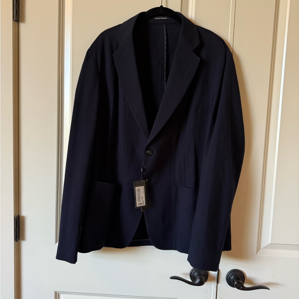 Emporio Armani Rice Stitch Patch Pocket Wool Blend Sport Coat Navy 54R